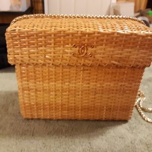 Vintage Chanel Wicker Picnic Basket Purse COA